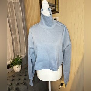 H&M Cropped Turtleneck Sweatshirt Women’s Large Blue Mock Neck Pullover